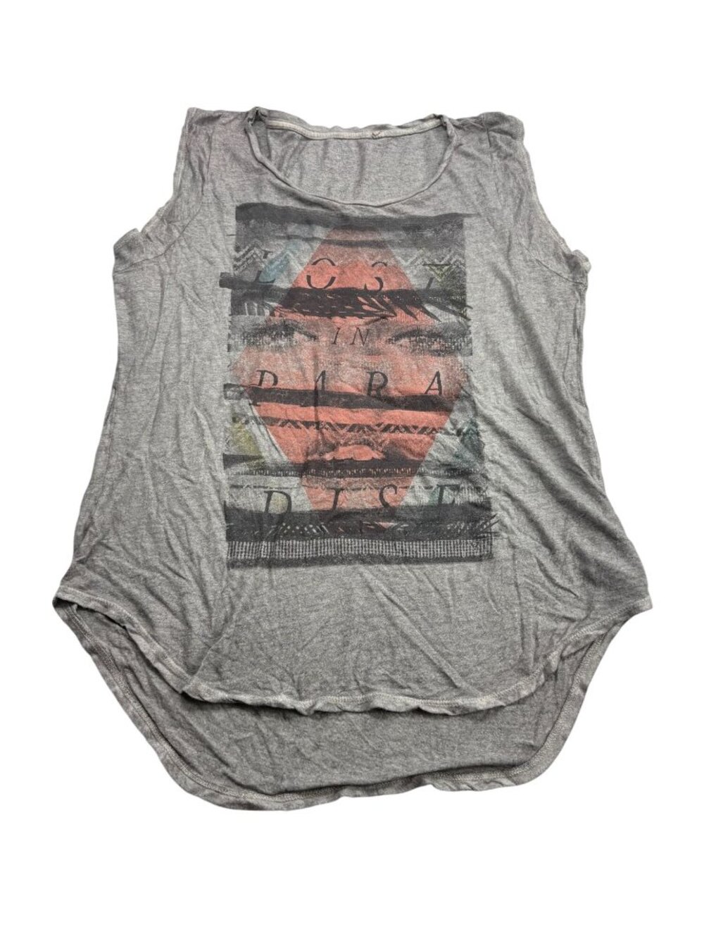 Guess Womens Sleeveless Graphic Tank Top Medium Gray Casual Wear